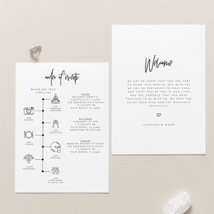 Welcome Bag Letter Itinerary Modern Calligraphy Editable Wedding Black White Timeline Printable Order of Events Template Instant Download 09