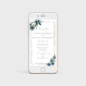 Blue Thistle Digital Wedding Invitation Template, Electronic Wedding Invite, Editable Digital Download, Scottish Thistle Wedding Evite 25