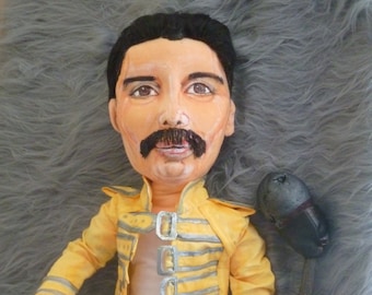 custom cloth doll  Freddie Mercury, Queen, ooak ,  dressed as in 1986 Wembley concert, jacket can be removed and put on