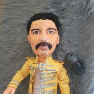 custom cloth doll  Freddie Mercury, Queen, ooak ,  dressed as in 1986 Wembley concert, jacket can be removed and put on