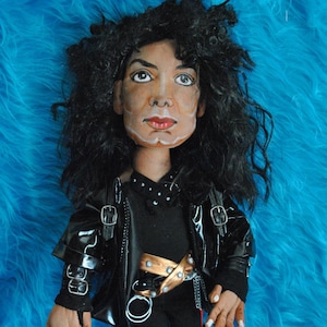 Michael Jackson custom realistic artistic doll, dressed as in &quot;Bad&quot;, handmade, ooak, realistic clothes, synthetic hair, articulated