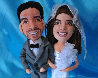 Custom dolls for wedding cakes and anniversary. Fabric art sculptures based on photographs