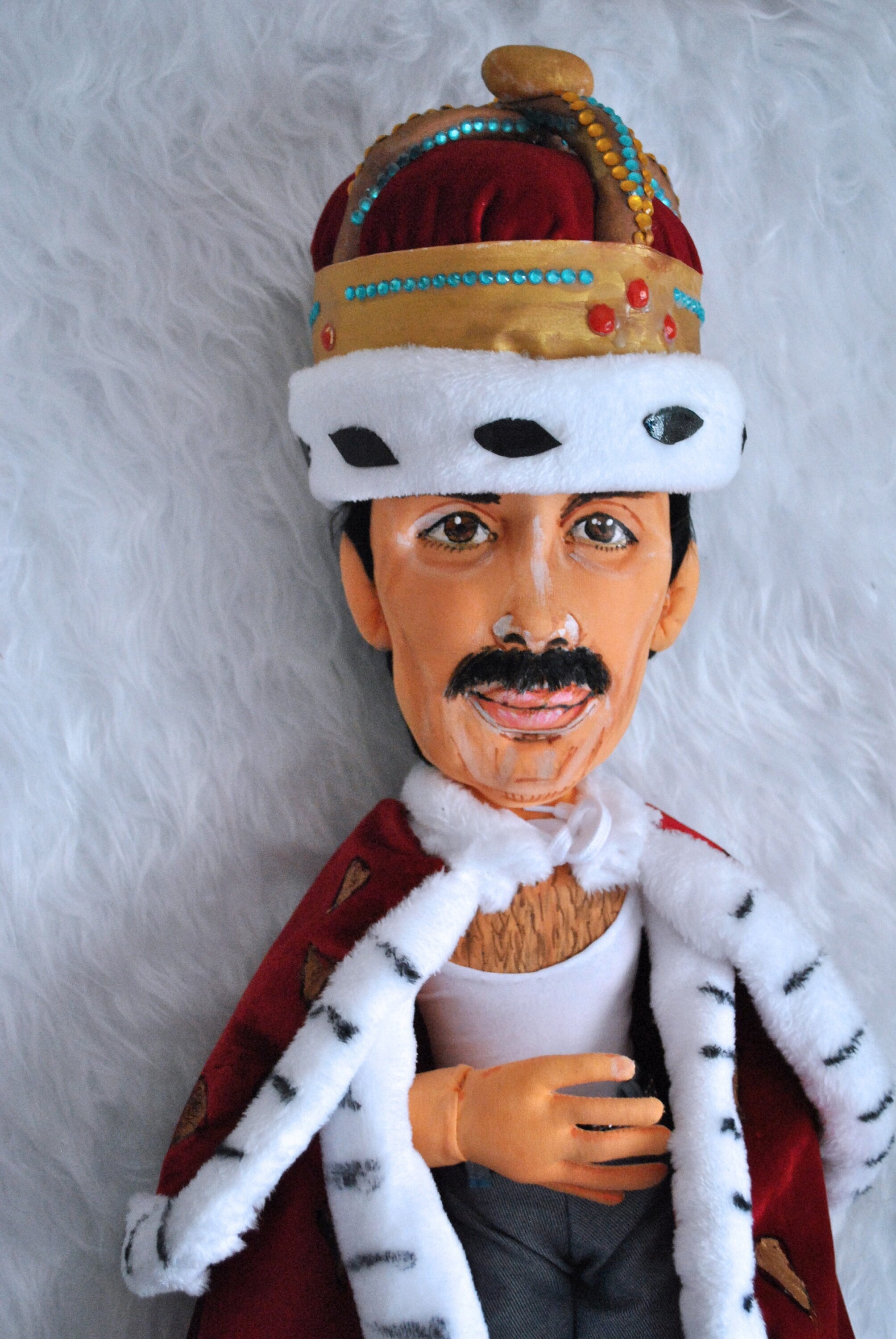 Freddie Mercury Articulated Fabric Doll Ooak Dressed as in 1986 Concert at Wembley With Cape Crown and Microphone Etsy