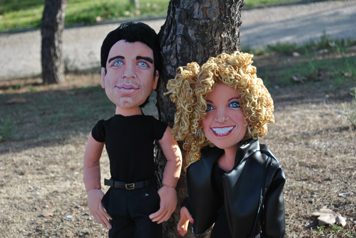 Grease Dolls Fabric Dolls Handmade Sandy and Danny Art - Etsy