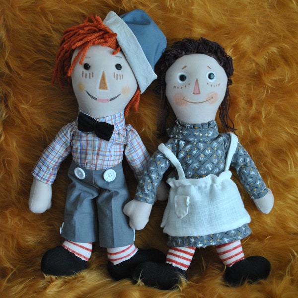 Vintage Raggedy Ann und Andy, 2 Vintage-Puppen, Größe 35 cm, Kopie von Vintage Raggedy Ann und Andy, Volland