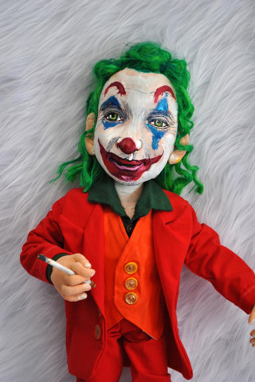 Fabric Doll Representing the Joker, Inspired by Joaquin Phoenix's