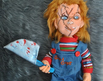 Pop geïnspireerd door Chucky, de boze pop, beweegbare stoffen pop, realistisch, ooak, 65 cm, om mee te spelen of te decoreren, griezelige pop,