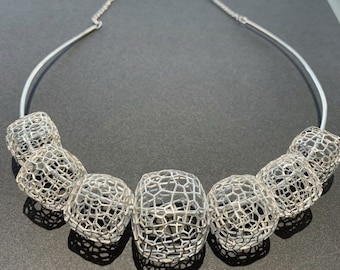Geometric Sphere Necklace: 3D Cubic Silver Jewelry