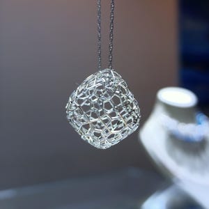 Geometric Silver Cubic Necklace: Minimalist 3D Pendant