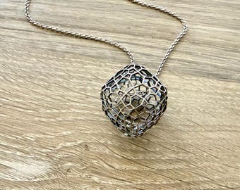 Geometric Silver Cubic Necklace: Minimalist Sterling Silver Pendant
