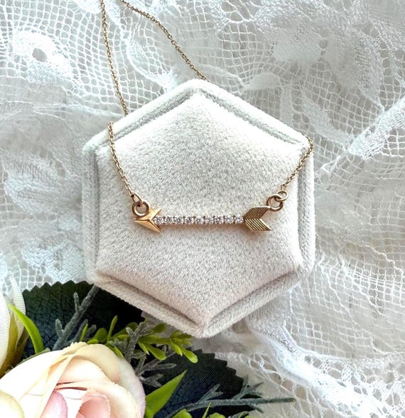 14K Yellow Gold Diamond Arrow Necklace: Minimalist Cable Chain