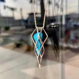 Arizona Turquoise Sterling Silver Triangle Necklace: Geometric Pendant