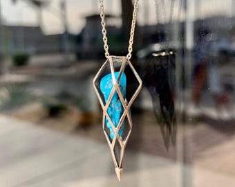 Arizona Turquoise Sterling Silver Triangle Necklace: Geometric Pendant