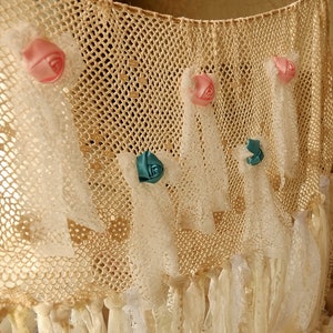 7.5 Ft Long Shabby Chic Curtain Rag Garland vintage lace Wedding Backdrop Pink Ivory BOHO #2