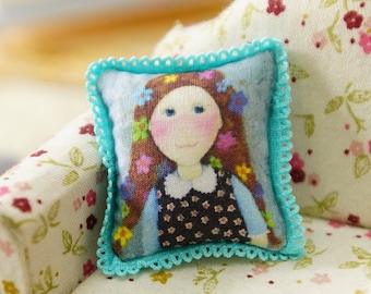 Cute Little Girl Miniature Pillow 1:12 Scale For Dollhouse