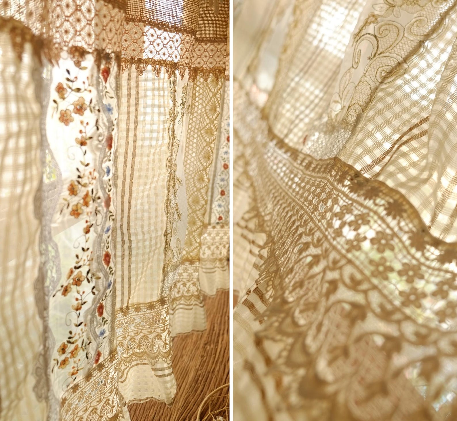 Beautiful Lace Curtain Sheer Romantic Country BOHO Farmhouse Rustic Custom Size Is Available