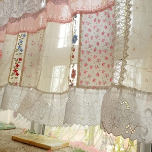 Beautiful Elegant French Country Cottage Colorful Fabric Farmhouse Lace Curtain Valance Backdrop/Wall Hanging image 5