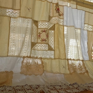 Romantic BOHO Patchwork Lace Curtain Valance: Shabby Chic French Country Farmhouse Window Panel