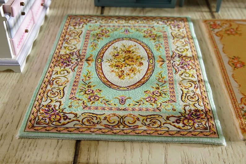 Shabby Chic Pastel Blue French Country Swirls Floral 1//12 Dollhouse Rug