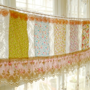 94“ Shabby Chic Victorian Curtain Valance vintage Rosette Pink Ivory White Country