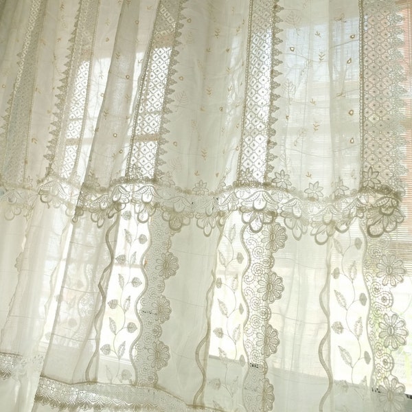 Mediterranean Beach SHABBY Chic Ivory White Farmhouse Lace Curtain Valance/Wall Beautiful Hanging/Backdrop Handmade