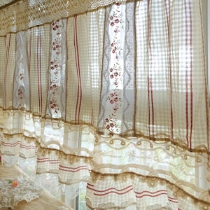 Handmade Rose Lace Crochet Curtain Valance: French Country Living Room Kitchen Bedroom Cottage Decor
