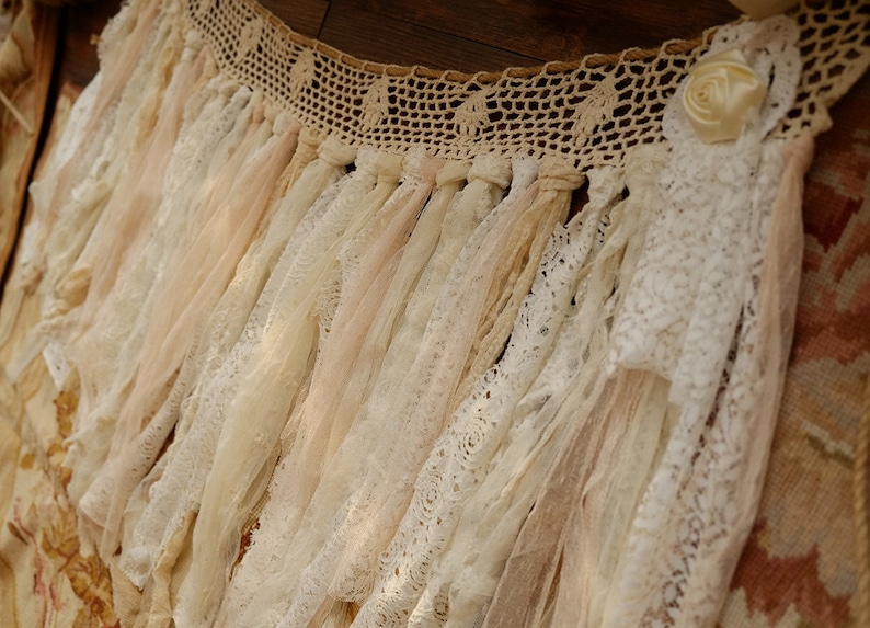 Unique Rustic Pure Romance ANTIQUE Lace Valance Shabby Chic Crochet Lace BOHO Vintage Jute Curtain Banner Wedding Garland
