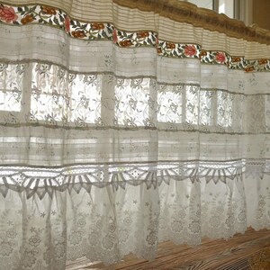Handcrafted Floral Lace Cafe Curtain: Living Room Kitchen Bedroom Vintage Romantic Window Panel