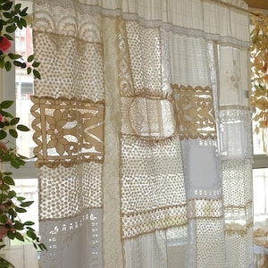 Handmade White Lace Curtain: Shabby Chic Floral Window Panel