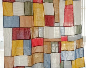 Bojagi Inspired Patchwork Curtain | Handmade Linen Window Panel | Modern Korean Style Cafe Curtain | Color Block Farmhouse Decor