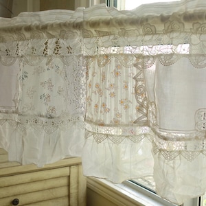 Handmade Patchwork Lace Valance: Shabby Chic Cottagecore Window Decor