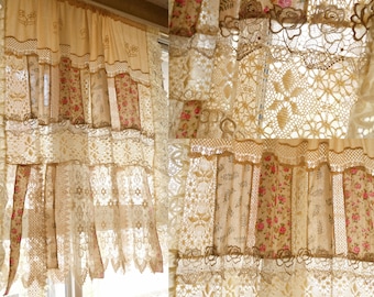 Stunning Beautiful Rustic SHABBY BOHO Country Cottage Farmhouse Vtg. Lace Fringed Curtain Valance/Wall Hanging/Backdrop 3-14