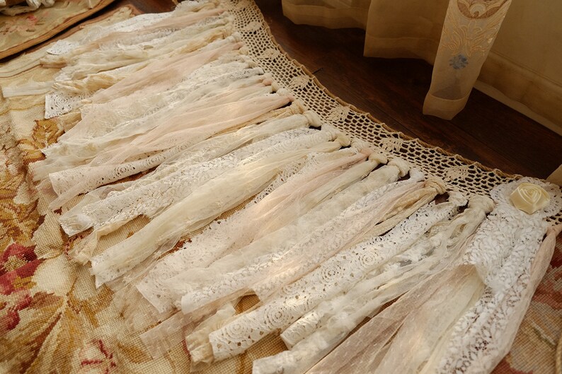 Unique Rustic Pure Romance ANTIQUE Lace Valance Shabby Chic Crochet Lace BOHO Vintage Jute Curtain Banner Wedding Garland