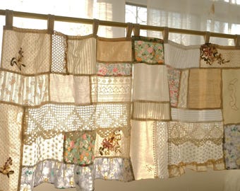 Cottagecore Farmhouse Shabby Chic French Country Patchwork Curtain Vintage Floral Ribbon Embroidery Decor