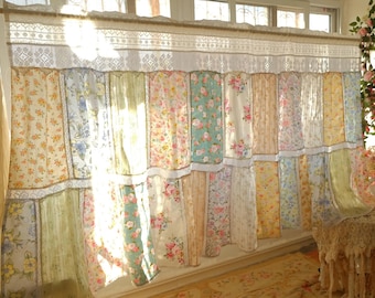 Floral Patchwork Curtain – Vintage Lace, Cottagecore Panel