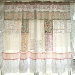 Farmhouse Lace Curtain Valance - Colorful French Country Cottage Backdrop