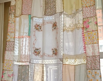 Vintage Patchwork Lace Curtain Wedding Canopy Ribbon Embroidery Crochet Doily Cottagecore Boho Window Panel