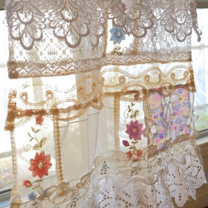 Floral Embroidered Lace Curtain Valance – Shabby Chic Bohemian Decor