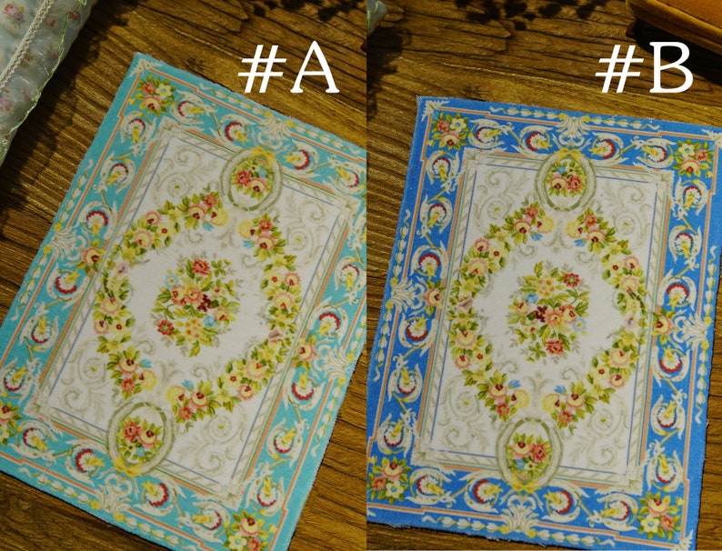 Dollhouse Miniatures Shabby Chic Pastel Blue French Country Swirls Floral 1 12 Dollhouse Rug Dolls Bears