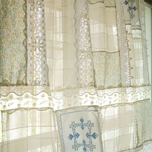 Handmade Lace Curtain Valance: Shabby Chic Farmhouse Hanging