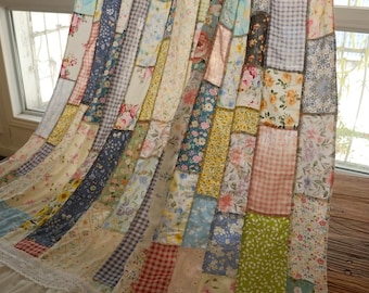 Artistic Vertical Strip Patchwork Valance in Vibrant Florals for Farmhouse Windows