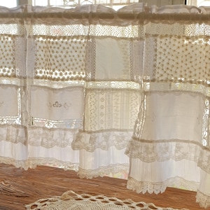 Handmade Lace Curtain Valance, French Country Farmhouse Style