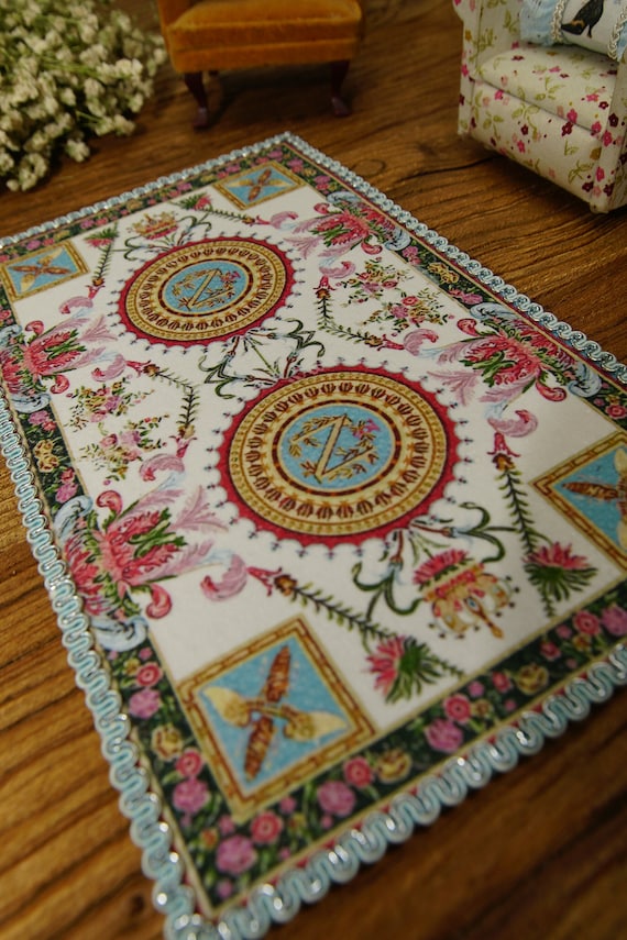 Miniature Beautiful Dollhouse Olive French Victorian Floral Rug 1:12