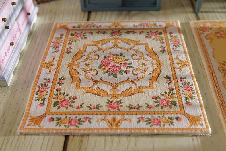 Shabby Chic Pastel Blue French Country Swirls Floral 1//12 Dollhouse Rug