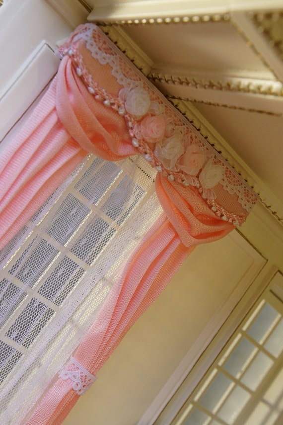 1:12 Victorian Dollhouse Shabby Chic BOHO Burlap Lace Curtain Stunning Decor