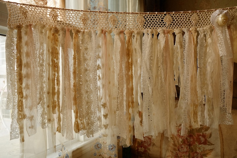Unique Rustic Pure Romance ANTIQUE Lace Valance Shabby Chic Crochet Lace BOHO Vintage Jute Curtain Banner Wedding Garland