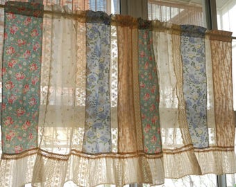 Elegant Beautiful SHABBY Chic Colorful Patchwork Farmhouse Lace Curtain Valance Handmade Kitchen Living Room