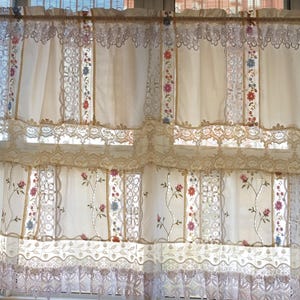Handmade Floral Mediterranean Lace Curtain Valance: Shabby Chic Farmhouse Window Panel