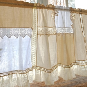 Ivory Patchwork Lace Curtain: Shabby Chic Boho Window Panel