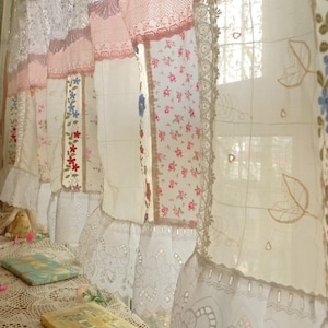 Beautiful Elegant French Country Cottage Colorful Fabric Farmhouse Lace Curtain Valance Backdrop/Wall Hanging image 6